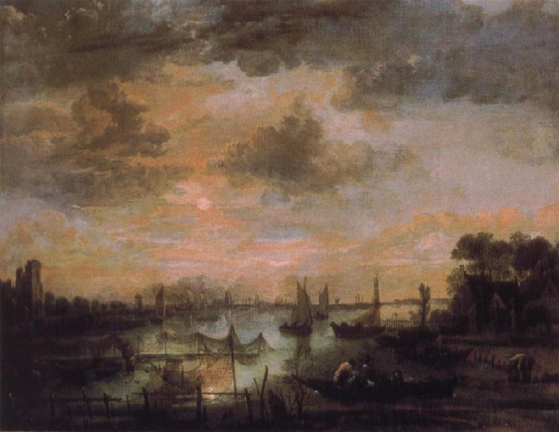 Aert van der Neer Fishing by moonlight oil painting image